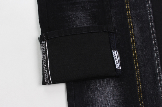 12 oz hitam dan hitam belakang crossshatch slub jeans kain