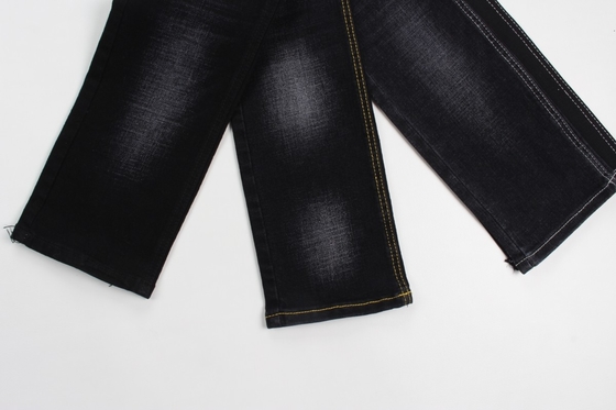 11.4 oz hitam dan hitam belakang crossshatch slub denim kain jeans