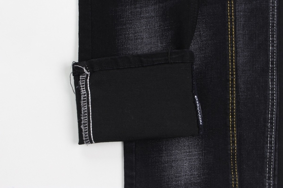 11.4 oz hitam dan hitam belakang crossshatch slub denim kain jeans