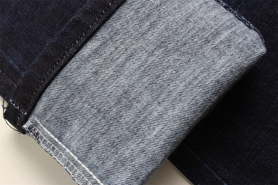 11.8 Oz Cross Slub Cotton Mixed Spandex Blue Denim Fabric Untuk Pria Jeans Stretch India Market Style Desizing Fleecing