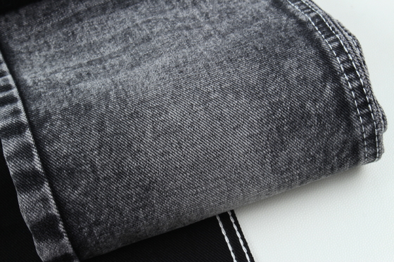 13.5oz Super Hitam Hitam Warna Denim Kain kaku 100% kapas Daun Daur Ulang Untuk Pekerja Jean Kain Hitam Hitam Backside