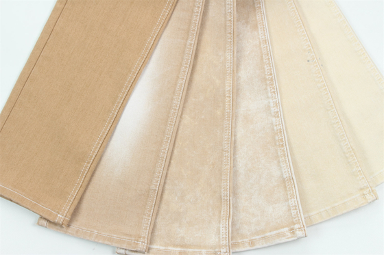 Khaki Warna High Stretch Slub Denim Kain Untuk Wanita Jeans