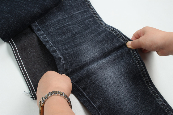 Dark Blue Grey Crosshatch Slub Cotton Spandex Denim Fabric Untuk Jeans