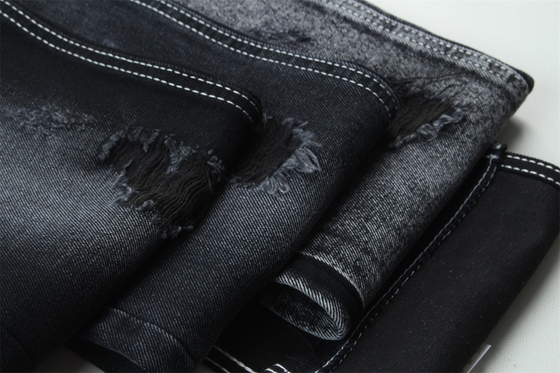 11.5oz Kain Denim kaku 56%C 44%P Hitam Dan Hitam Backside Untuk Brand Style Jeans Boyfriend Style Soft Handfeel
