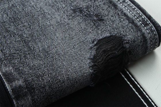 11.5oz Kain Denim kaku 56%C 44%P Hitam Dan Hitam Backside Untuk Brand Style Jeans Boyfriend Style Soft Handfeel
