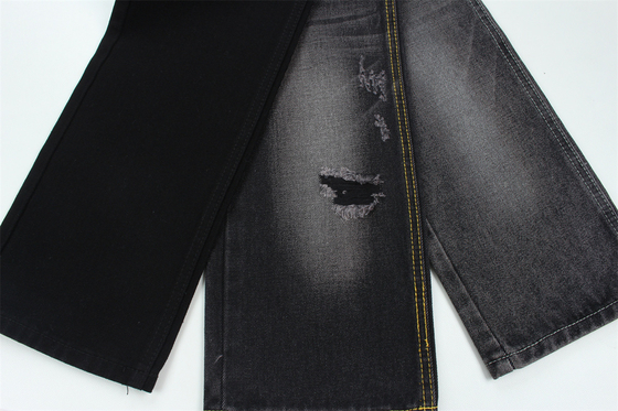 11oz Kain Denim kaku 56%C 44%P Hitam Dan Hitam Belakang penuh lebar 180cm