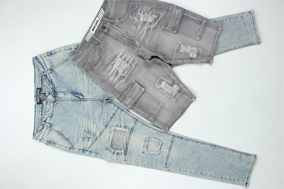 190 Cm Ring Slub Sulfur Hitam Stretch Kain Denim Untuk Pria Jeans