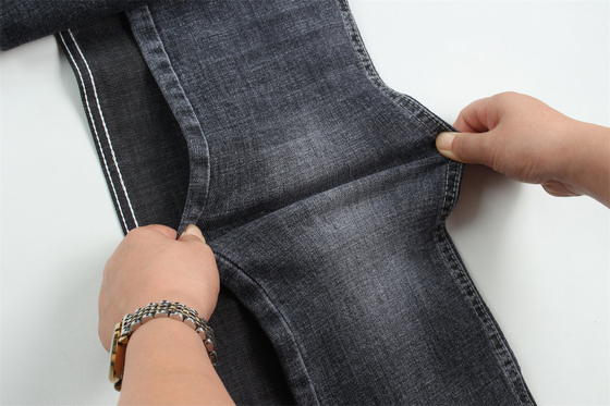 Kualitas tertinggi Hitam gelap Crosshatch Slub Stretch Kain Denim Untuk Pria Jeans