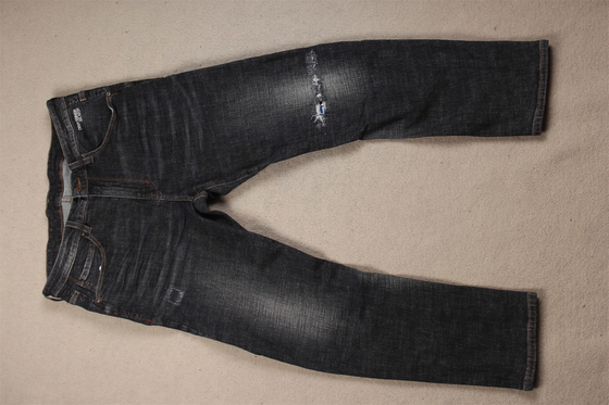Kualitas tertinggi Hitam gelap Crosshatch Slub Stretch Kain Denim Untuk Pria Jeans