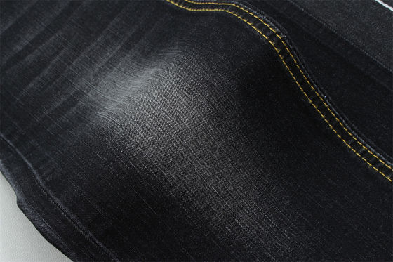 Warna Hitam Hitam Tinggi Stretch Slub Kain Denim Untuk Anak-anak dan Wanita Jeans