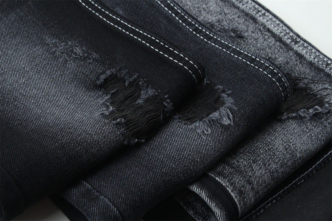 11.5oz Kain Denim kaku 56%C 44%P Hitam Dan Hitam Backside Untuk Brand Style Jeans Boyfriend Style Soft Handfeel