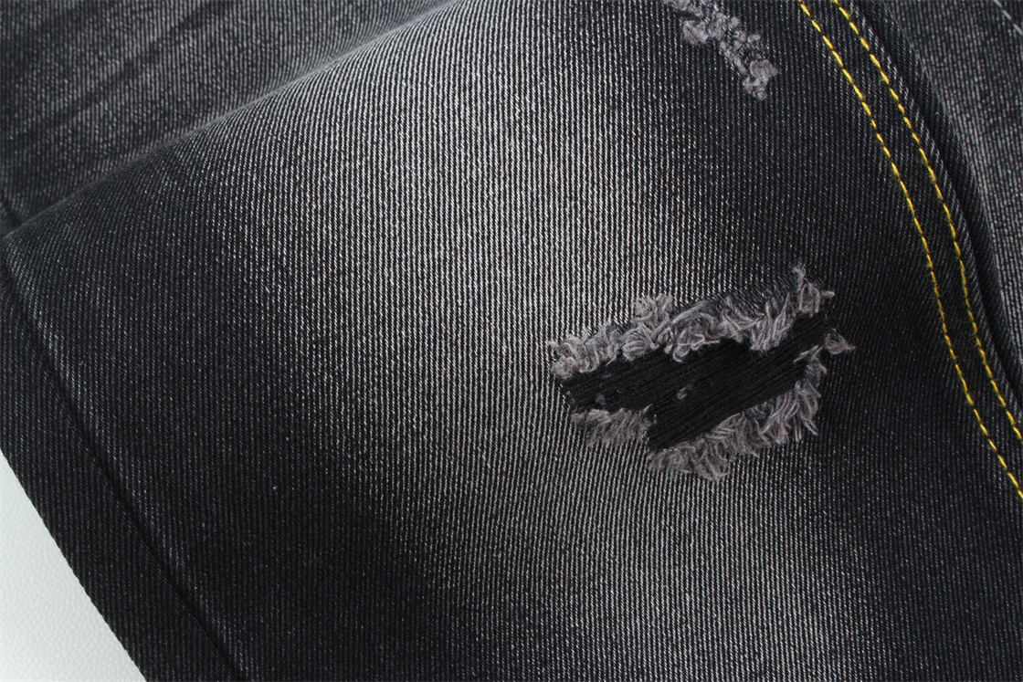 11oz Kain Denim kaku 56%C 44%P Hitam Dan Hitam Belakang penuh lebar 180cm