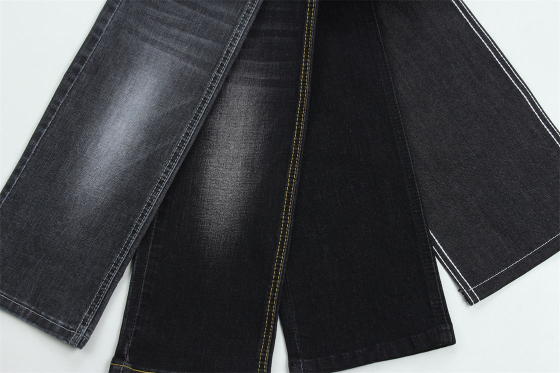 Warna Hitam Hitam Tinggi Stretch Slub Kain Denim Untuk Anak-anak dan Wanita Jeans
