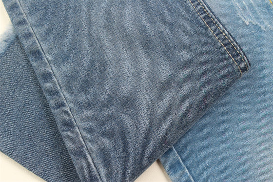 Harga bagus 9.2oz Cotton Polyester Spandex Denim Fabric Benang Daur Ulang Biru Tua Sanforizing on line