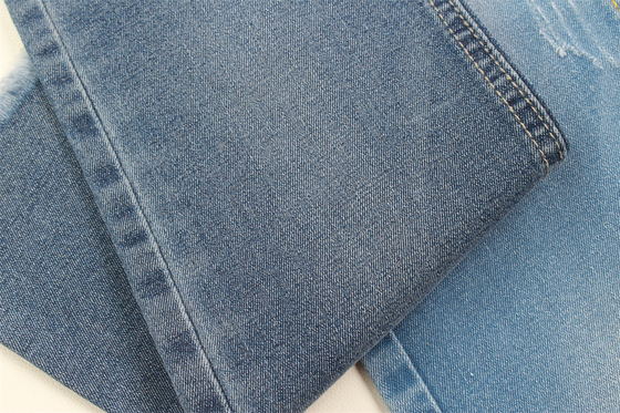 9.2oz Cotton Polyester Spandex Denim Fabric Benang Daur Ulang Biru Tua Sanforizing