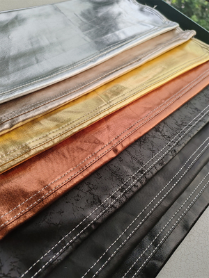 Lapisan kain PU denim untuk wanita celana jeans jaket warna perak emas biru warna merah muda custom made in China