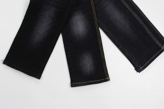 Harga bagus 11.4 oz hitam dan hitam belakang crossshatch slub denim kain jeans on line