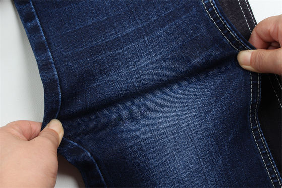 Harga bagus 11-11.5 Oz Warp slub jeans kain untuk pria jeans Mercerized bulu hitam punggung tinggi peregangan untuk pria India gaya pasar on line