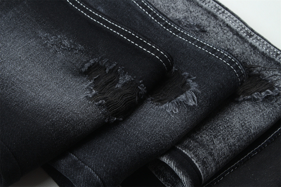 11.5oz Kain Denim kaku 56%C 44%P Hitam Dan Hitam Backside Untuk Brand Style Jeans Boyfriend Style Soft Handfeel