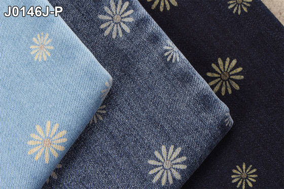 Kain Kepar Denim Bunga Dicetak Bahan Baku Peregangan Untuk Fashion Wanita Jeans